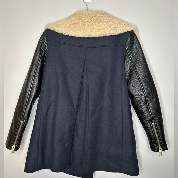 H&M Faux Leather Sleeve Faux Shearling Collar Coat - Picture 9 of 10